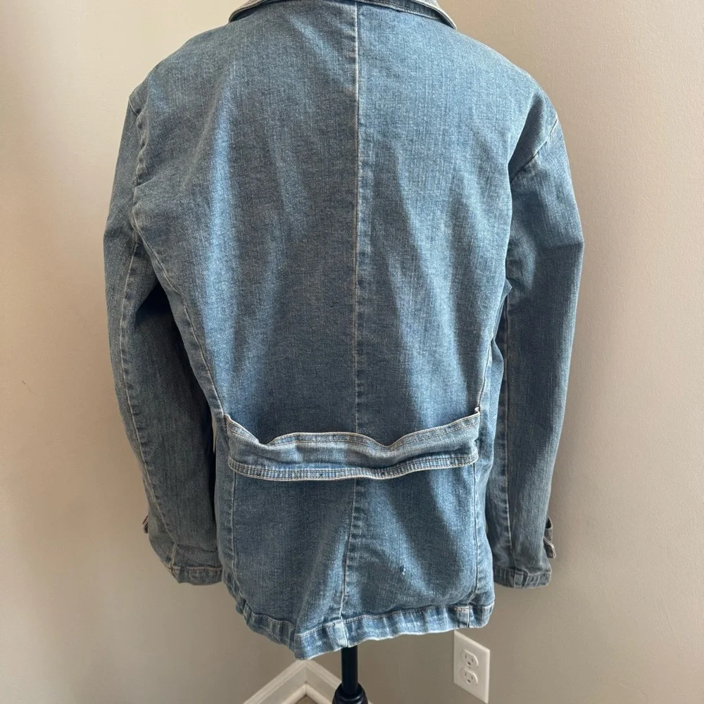 Villager Women’s Double Breasted Stretch Denim Jacket Size 14 Light Wash Blue‎
